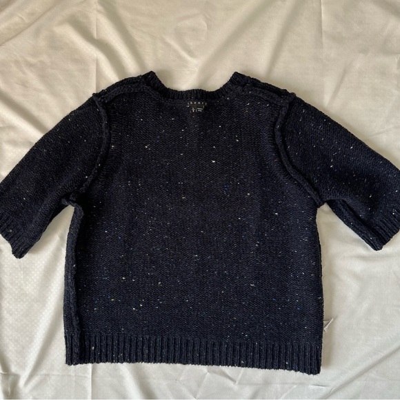 Theory Short Sleeve Speckled Wool Sweater Navy Blue Size Large - Picture 9 of 10
